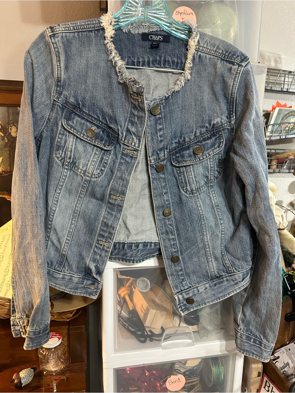 Chaps Denim Jacket with Frayed Collar - Blue